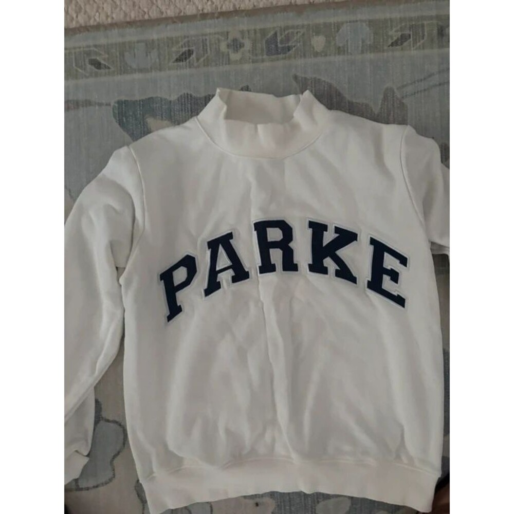 White Parke sweatshirt with Navy letters - Picture 2 of 4